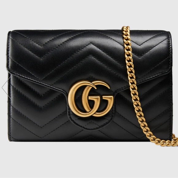 Black Gucci GG Marmont chain mini flap bag with Double G hardware. - Picture 6 of 8